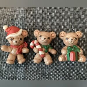 Vintage Christmas Teddy Bear Ornament Set Of 3 - IEC